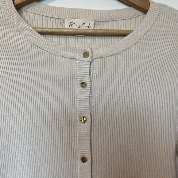 NWT Marbel Ribbed Knit Sweater Top Women’s Size L Cream Tan Gold Classic Preppy - Picture 6 of 9